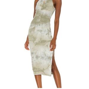 House of Harlow 1960 Olive Green Tie Dye Ribbed Midi Dress Size Medium